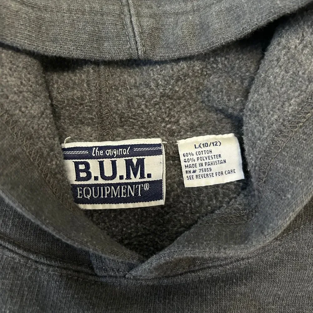 Vintage‎ BUM Equipment Hoodie Sweatshirt Boys Large (10-12) Gray Spellout (339)